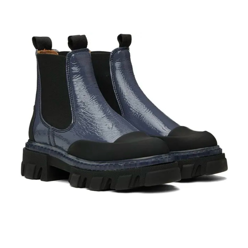 Ganni Blue and Black Ankle Boots